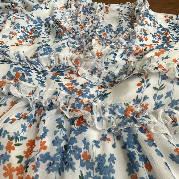 Long Sleeve Casual Summer Ruffle Backless Floral Flowy Swing Mini Dress - Picture 3 of 6